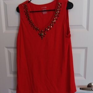 Sleeveless Coral Embellished V-Neck Women’s Top
